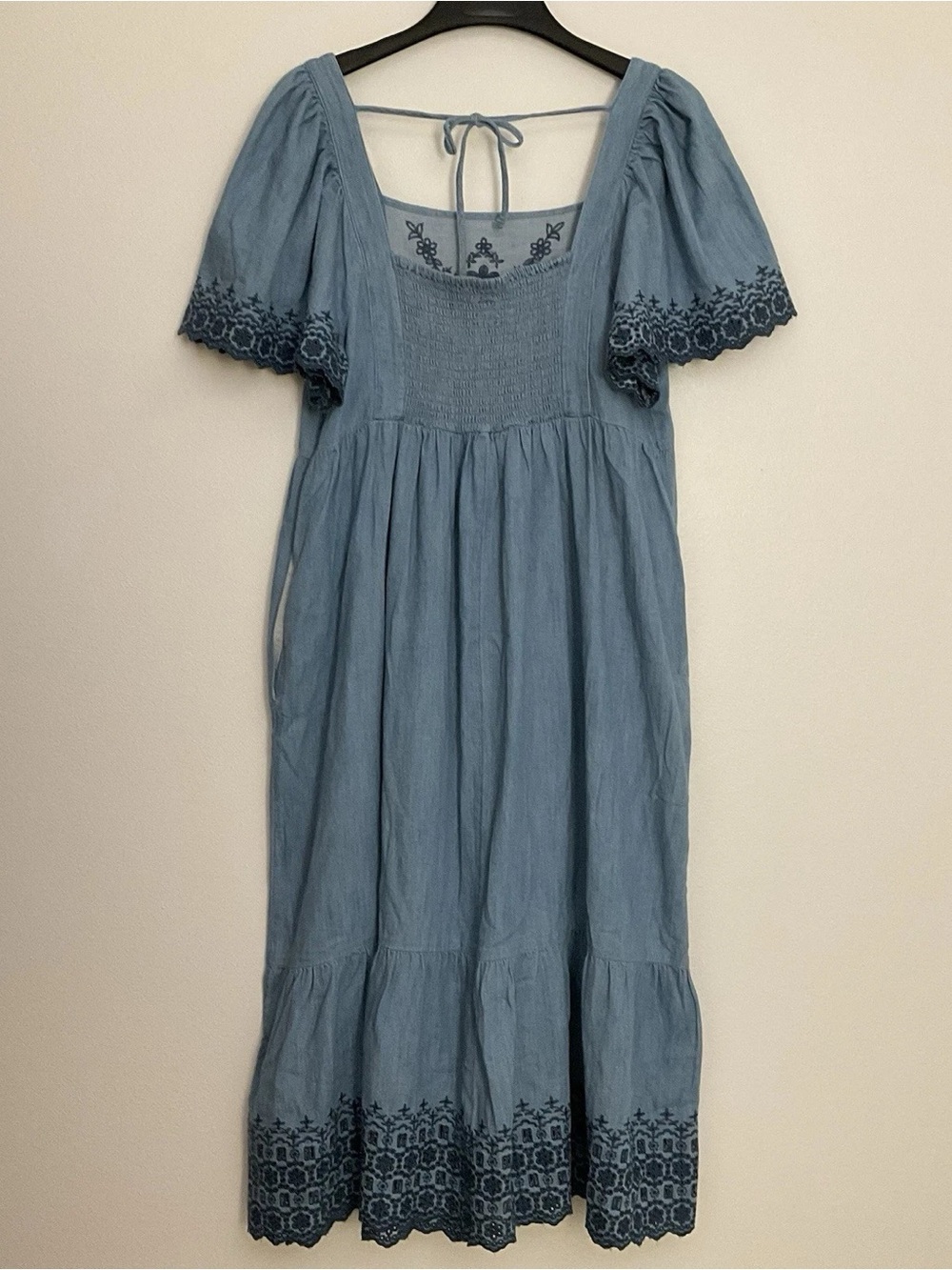 Old Navy Blue Embroidered Square-Neck Midi Dress - Picture 2 of 4